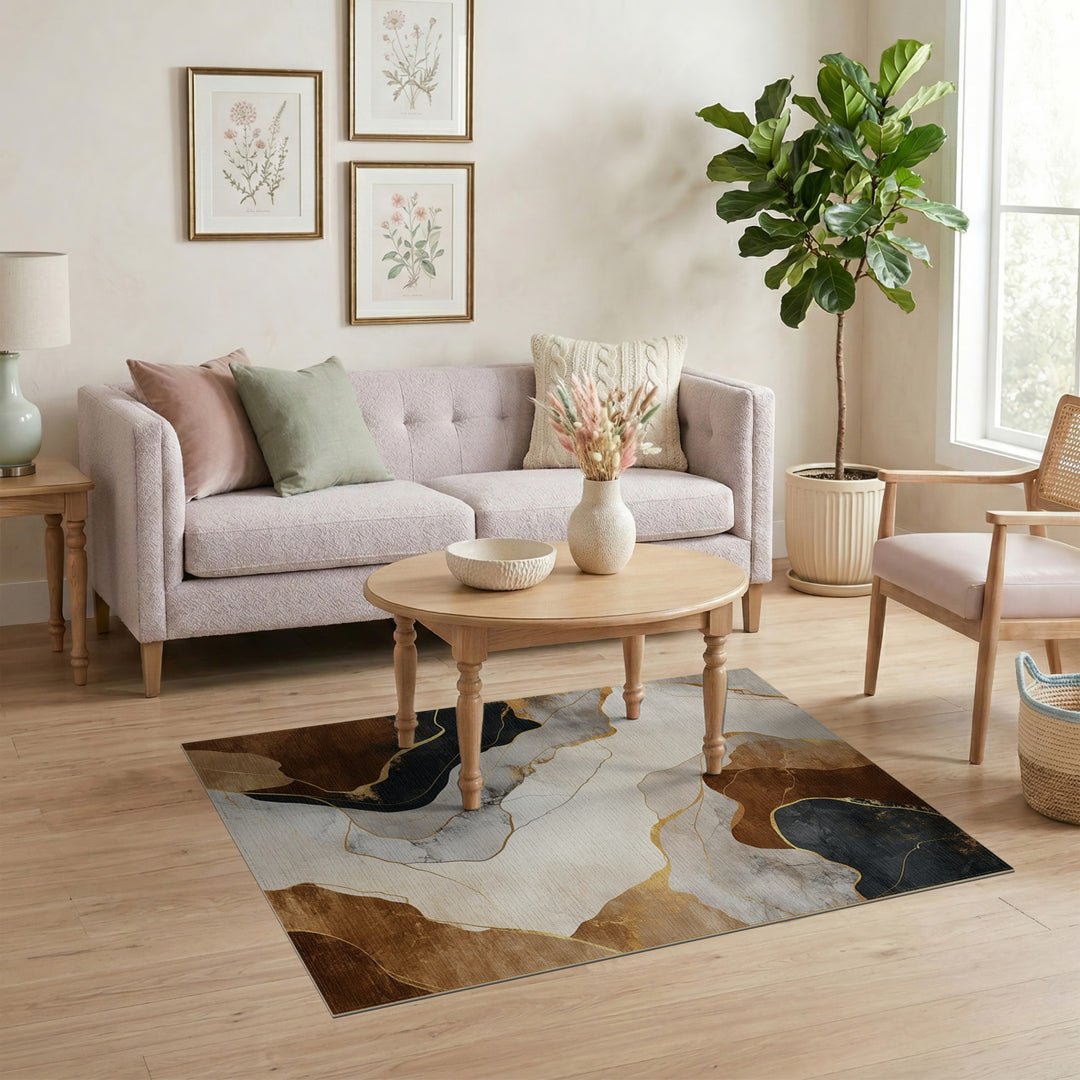 Abstract Brown and Gold Area Rug