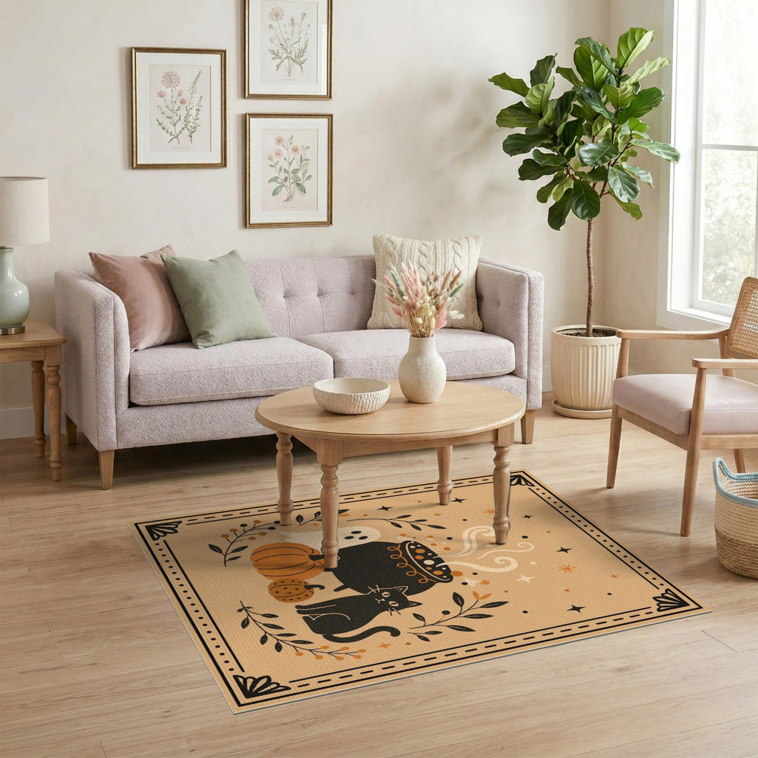 Halloween Cauldron Black Cat Area Rug