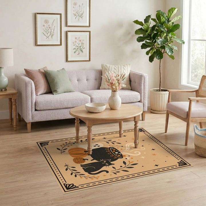 Halloween Cauldron Black Cat Area Rug