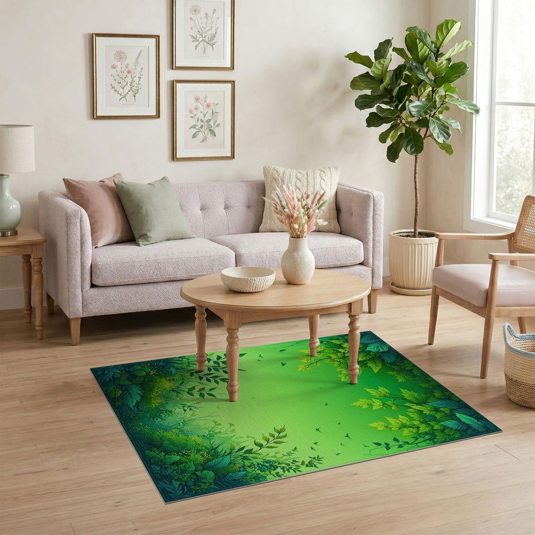 Lush Green Foliage Washable Area Rug