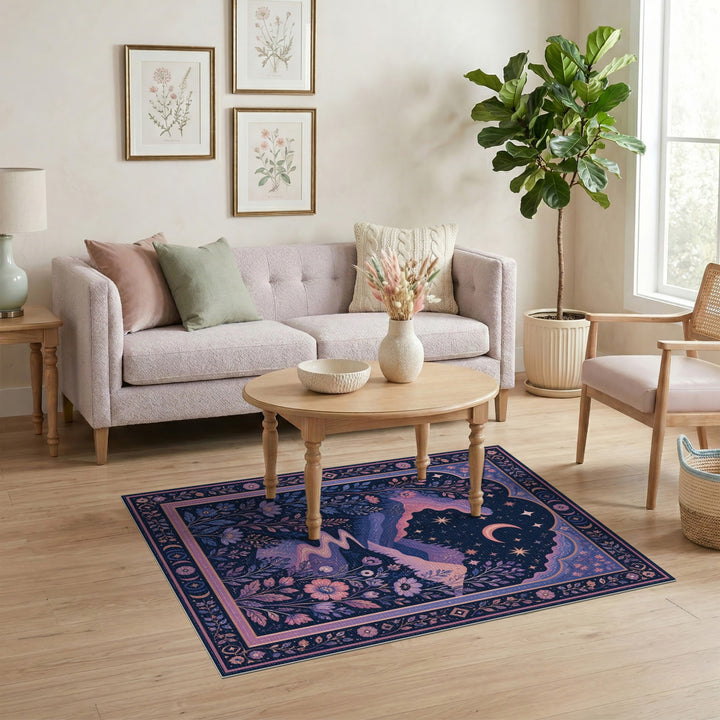 Starry Night Mountain Purple Area Rug