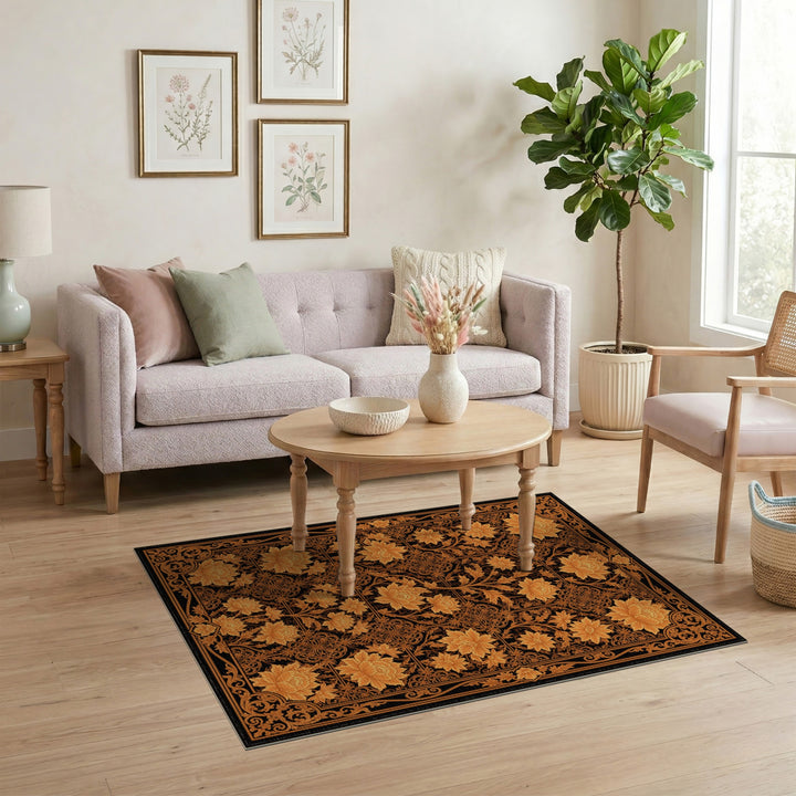 Orange Floral Vintage Area Rug