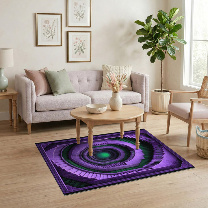 Purple Geometric Spiral Staircase Area Rug