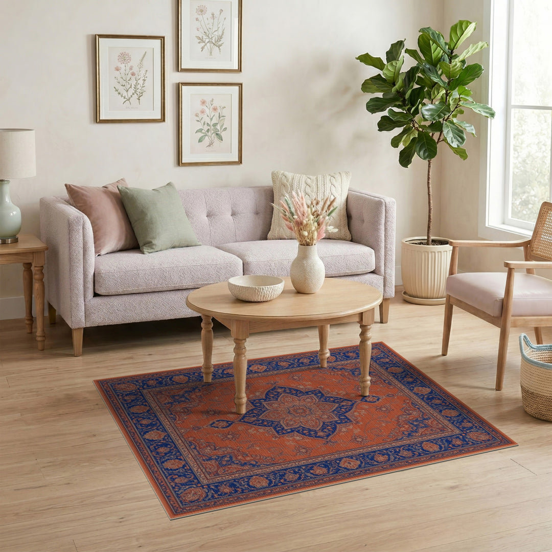 Traditional Persian Orange Blue Persian Medallion Area Rug