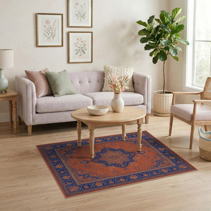 Traditional Persian Orange Blue Persian Medallion Area Rug