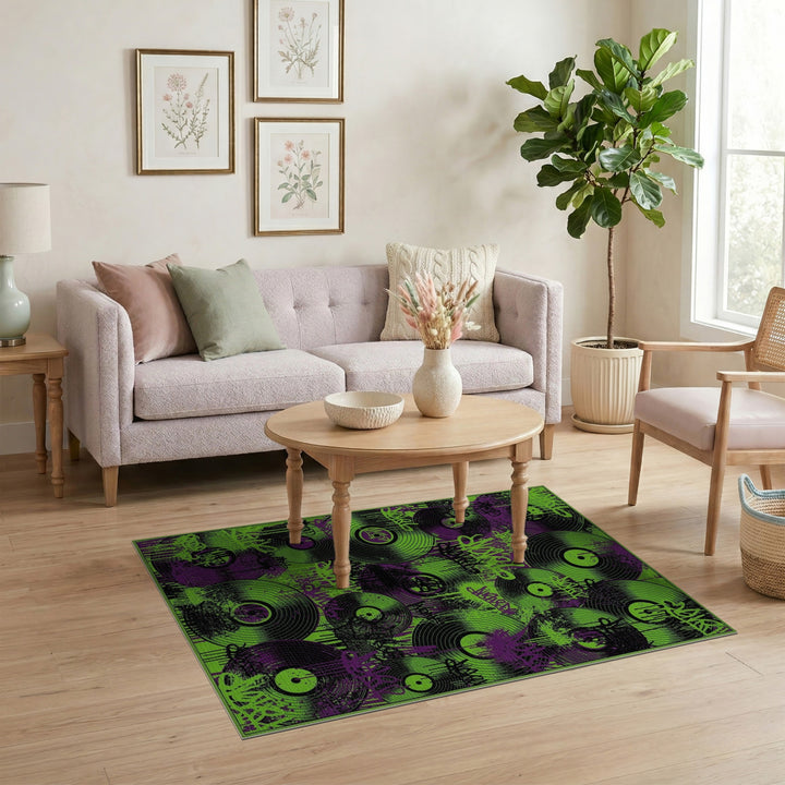 Neon Graffiti Vinyl Record Area Rug