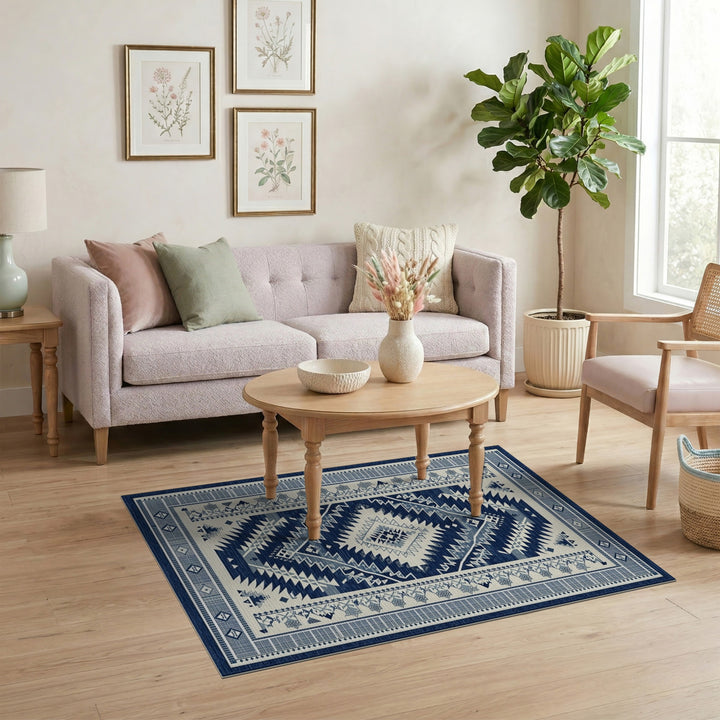 Navy Blue and Teal Navy Blue Heritage Tribal Area Rug