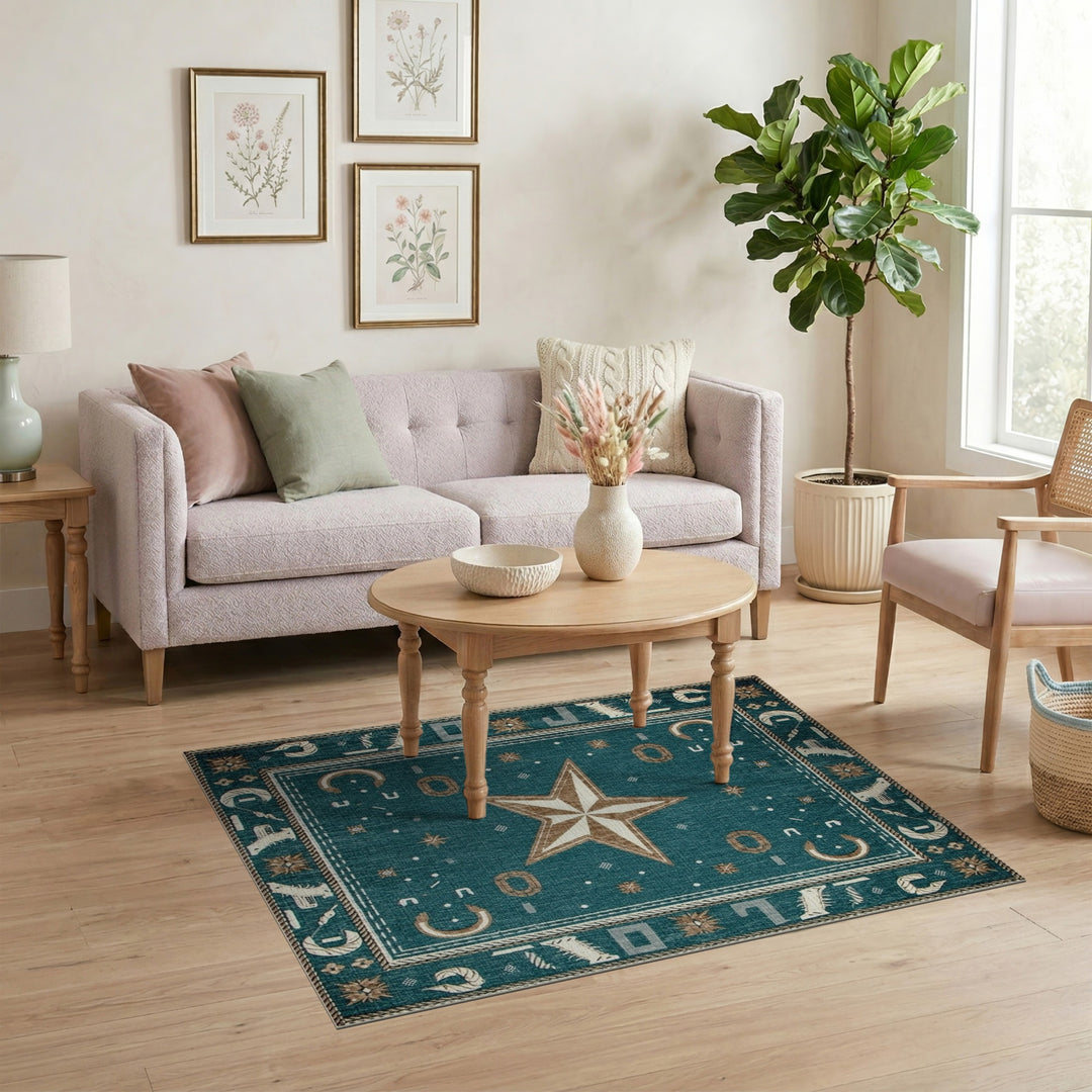 Teal Southwestern Star Horseshoe Area Rug
