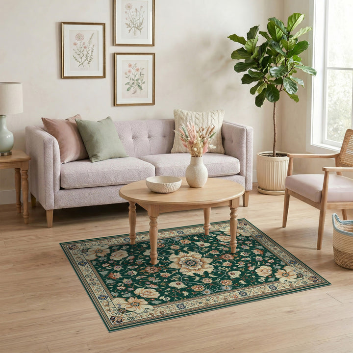 Green Floral Persian Area Rug