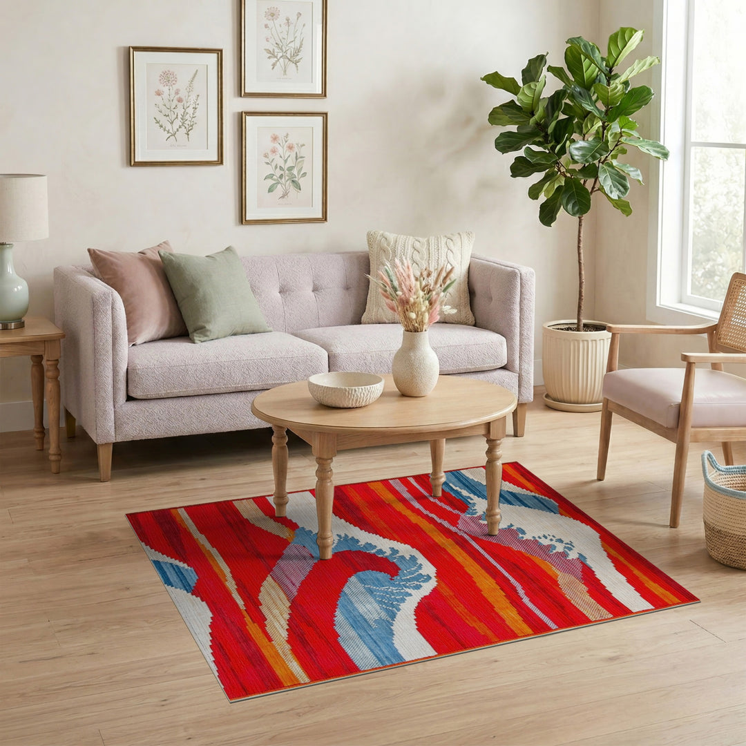 Abstract Area Red Vibrant Red Wave Abstract Area Rug