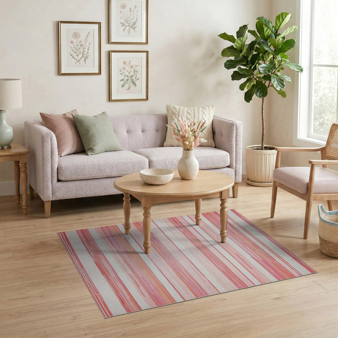 Pink Striped Geometric Pink Area Rug