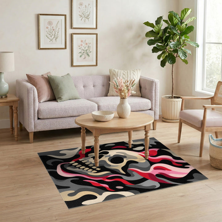 Skull Flame Washable Area Rug