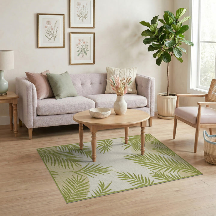 Green Palm Frond Green Area Rug