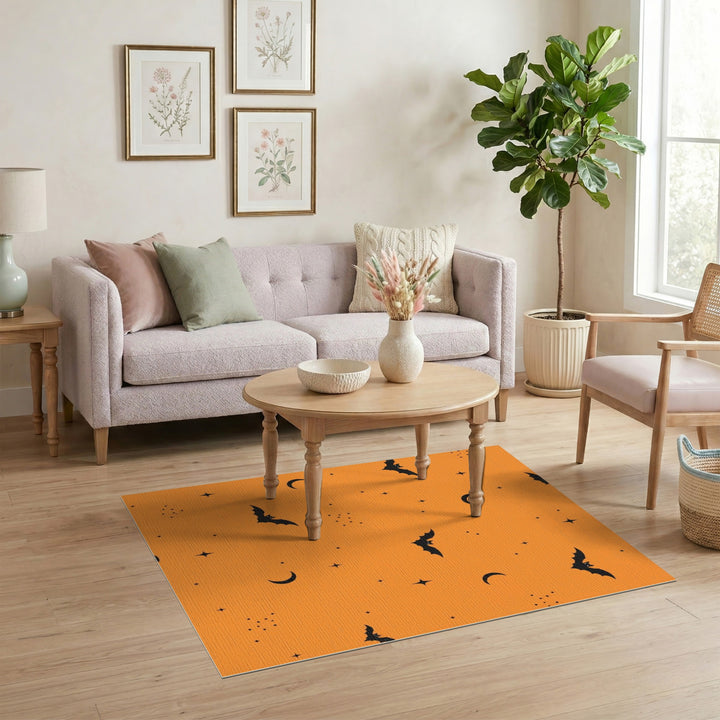 Orange Halloween Bats Washable Area Rug
