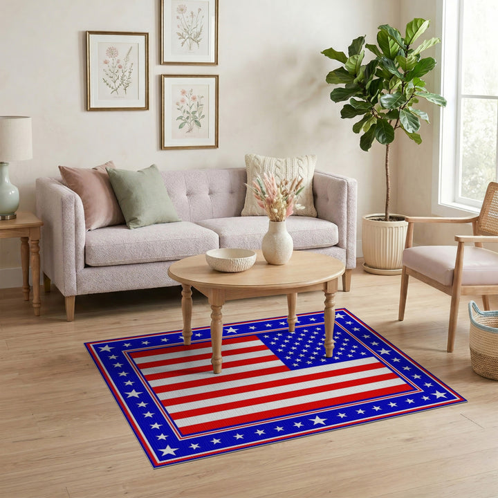 Geometric Modern Patriotic American Flag Area Rug