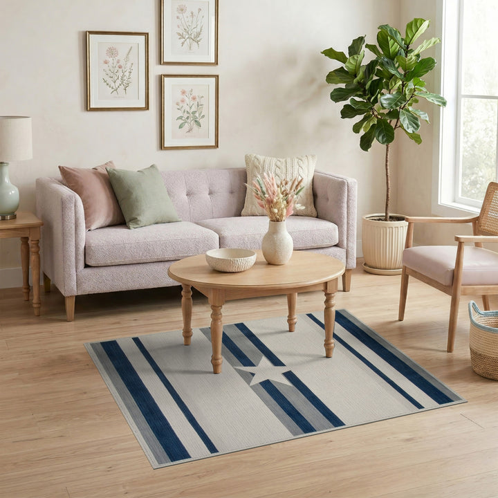 Blue Striped Star Area Rug