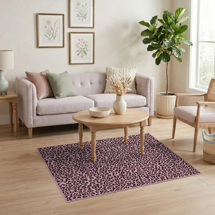 Boho Chic Pink Leopard Print Boho Area Rug