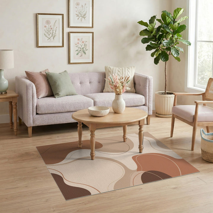 Brown and Tan Fluid Abstract Brown Tan Area Rug