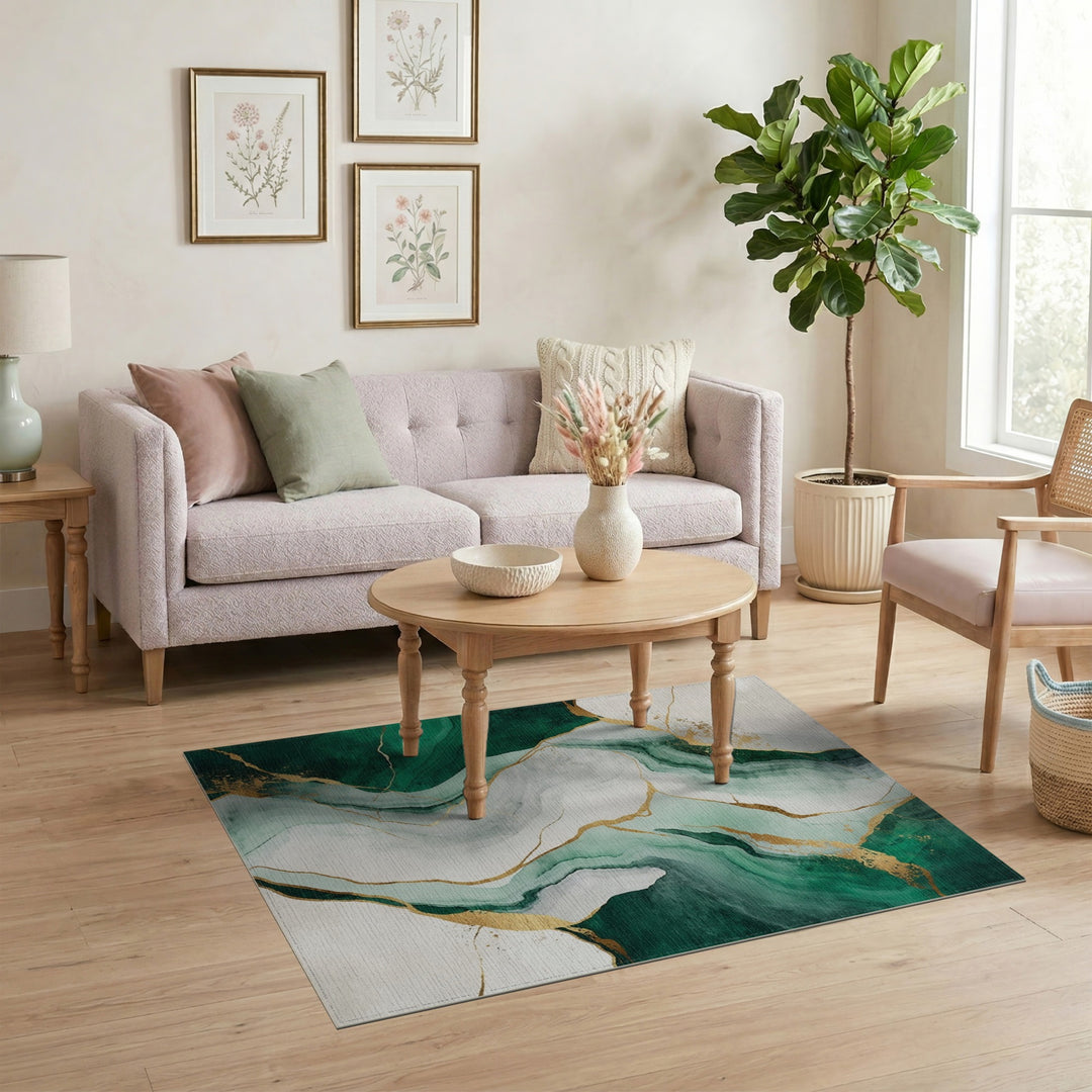 Green Abstract Gold Vein Area Rug