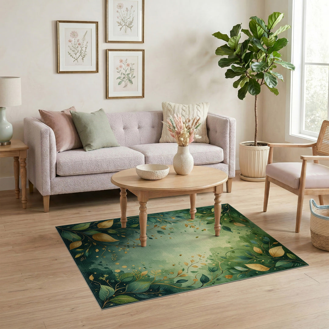 Green Lush Green Leaf Botanical Area Rug