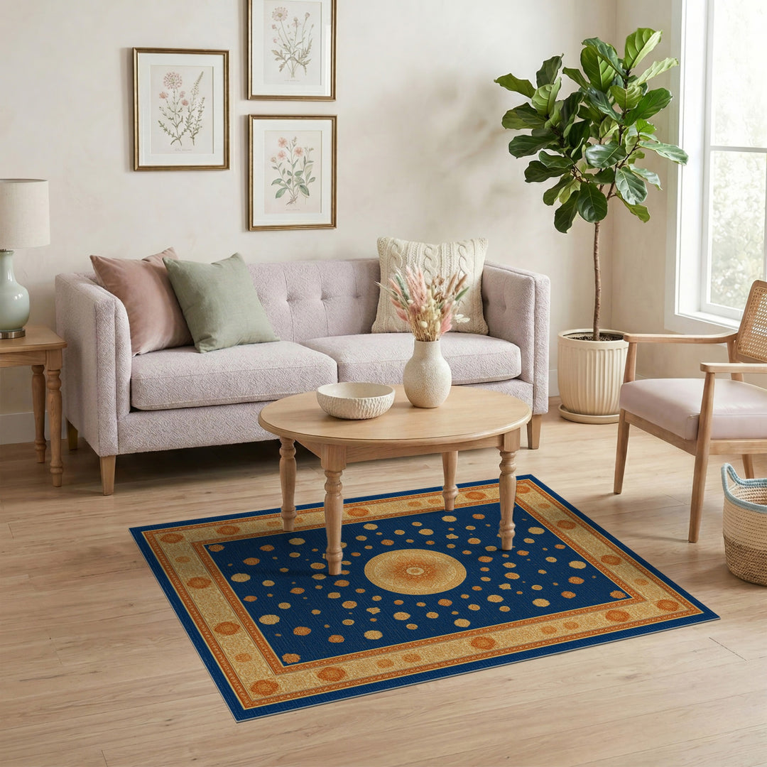 Blue Gold Mandala Area Rug
