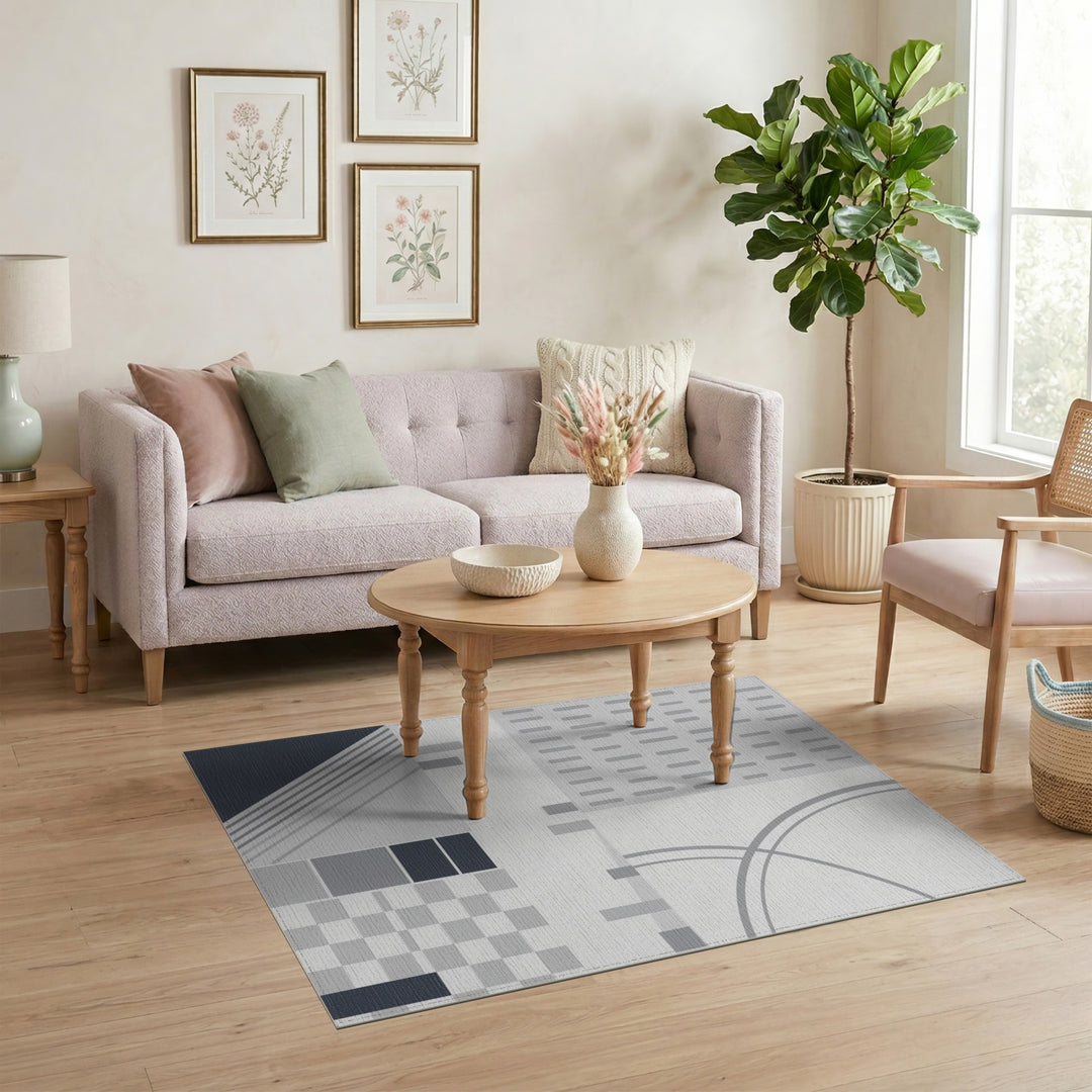 Grey Geometric Modern Area Rug