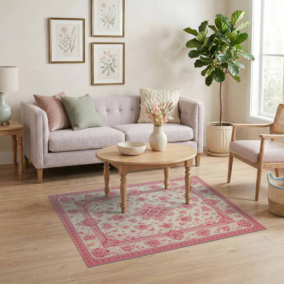 Pink Floral Vintage Area Rug