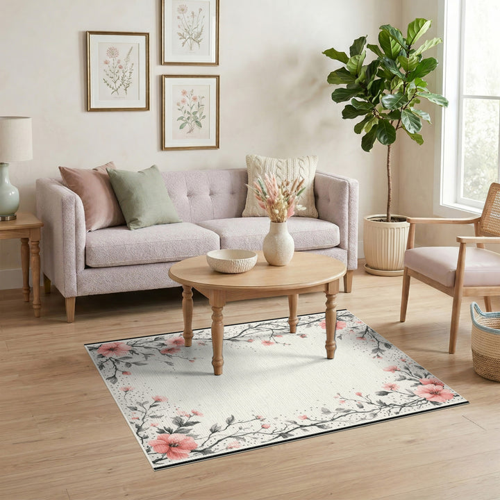 Pink Blossom Washable Area Rug
