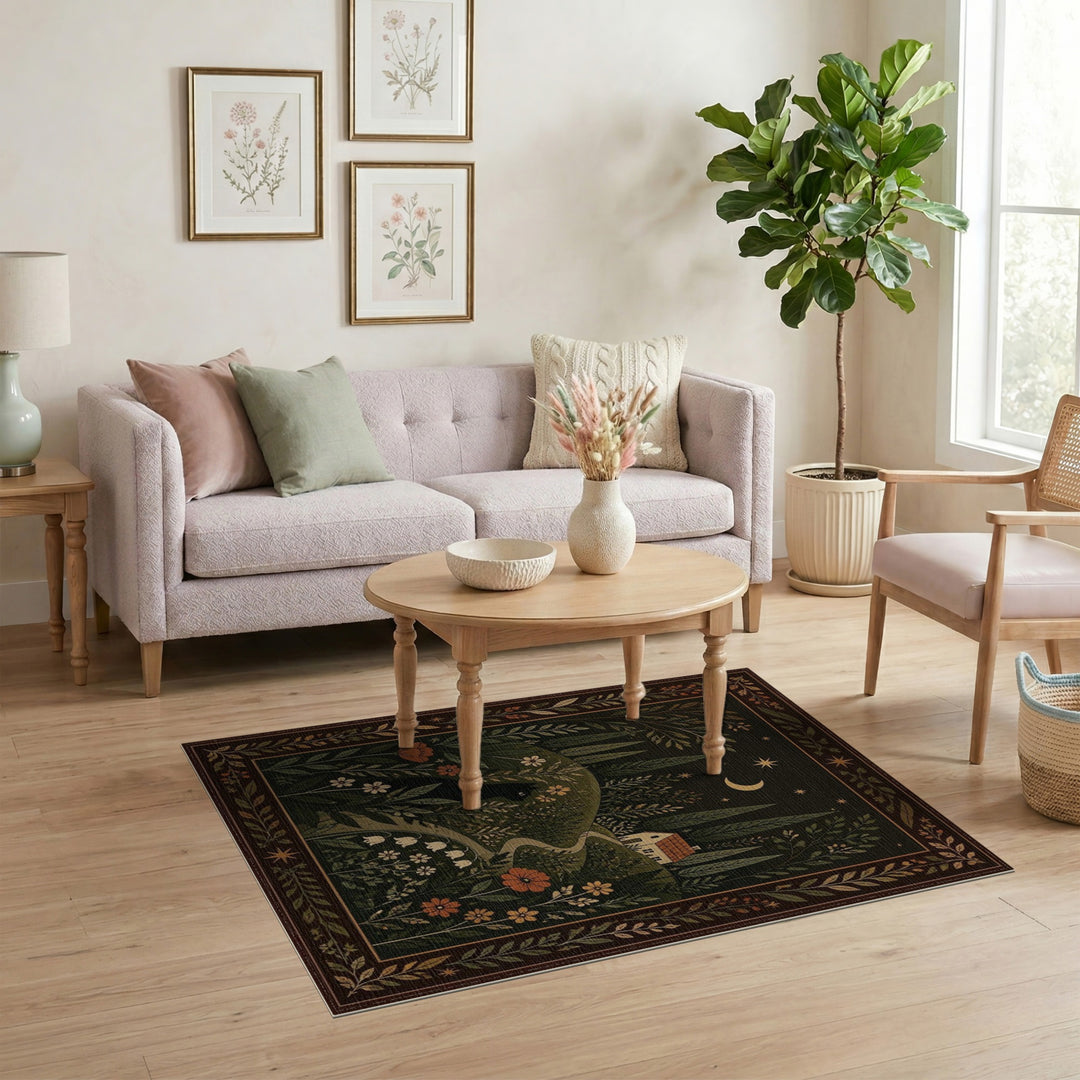 Black Cat Moonlit Garden Area Rug