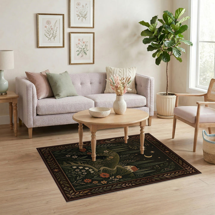 Black Cat Moonlit Garden Area Rug