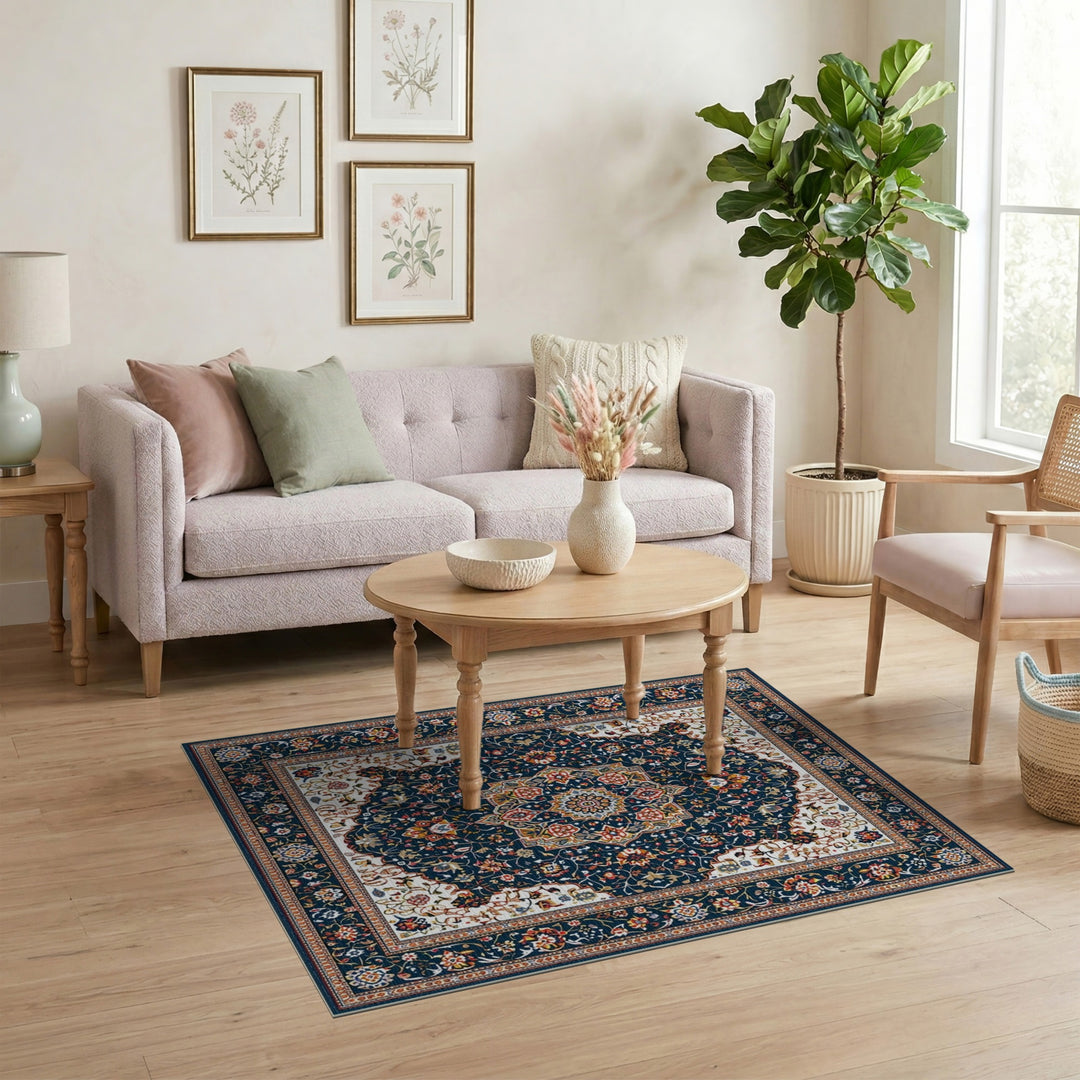 Medallion Navy Blue Persian Floral Medallion Area Rug