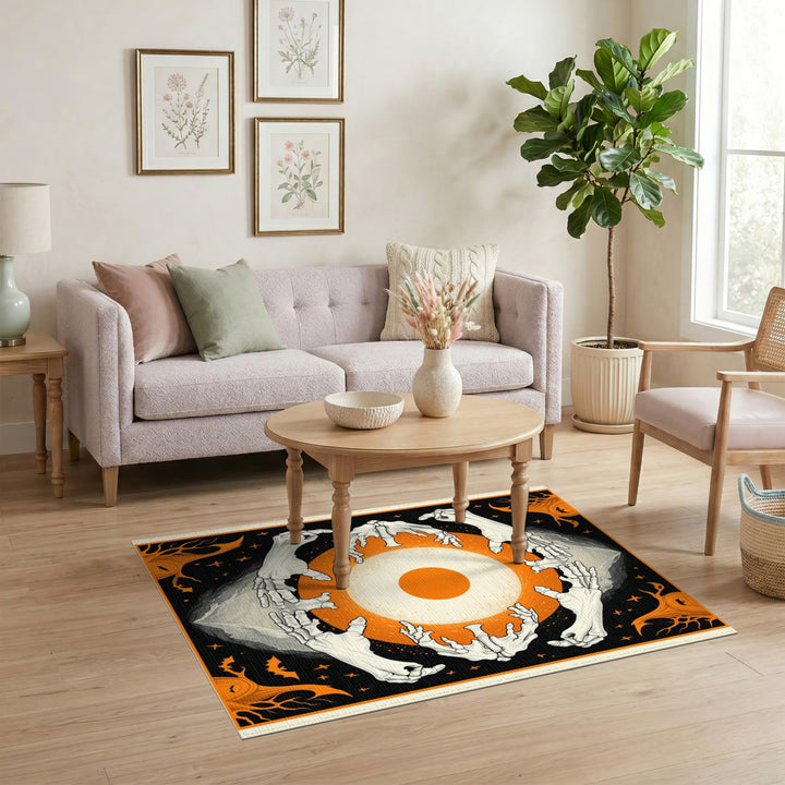 Spooky Skeleton Hands Orange Eye Area Rug