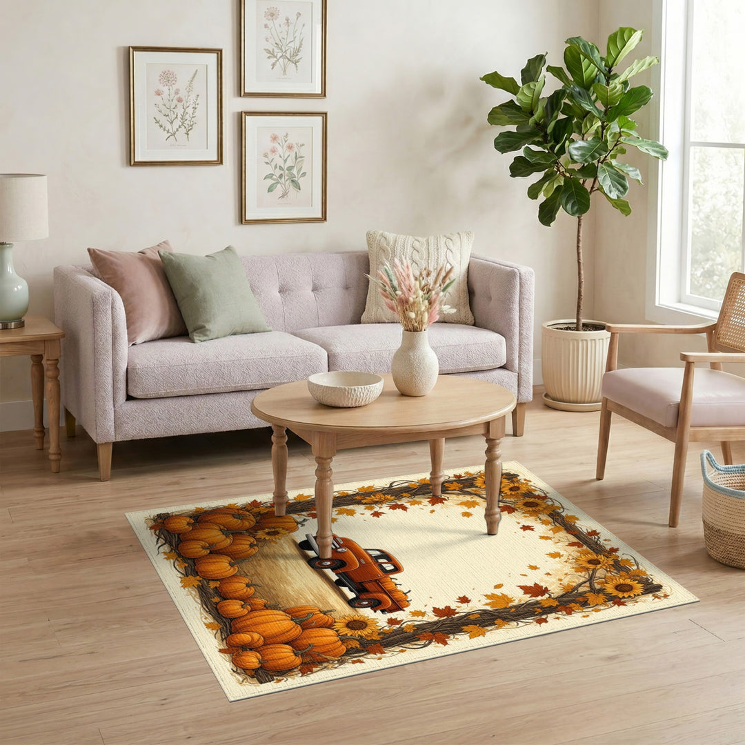 Vintage Orange Truck Pumpkin Fall Area Rug