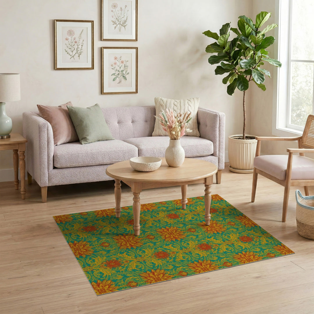 Teal Floral Vintage Area Rug