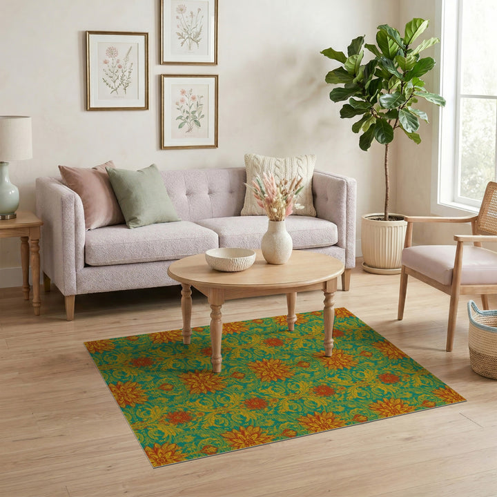 Teal Floral Vintage Area Rug