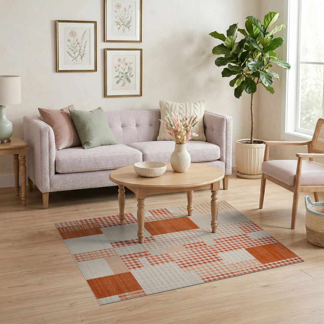 Orange Geometric Patchwork Area Rug