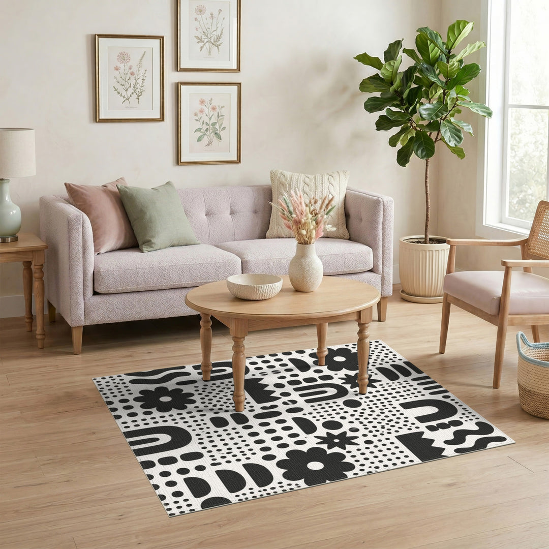 Bold Black White Geometric Area Rug