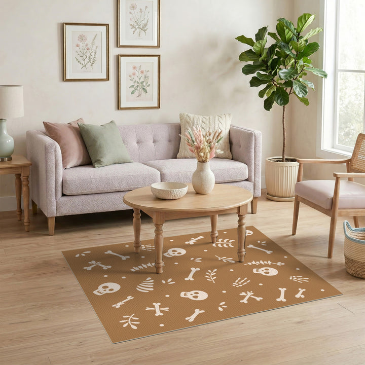 Brown Skull Bones Washable Area Rug
