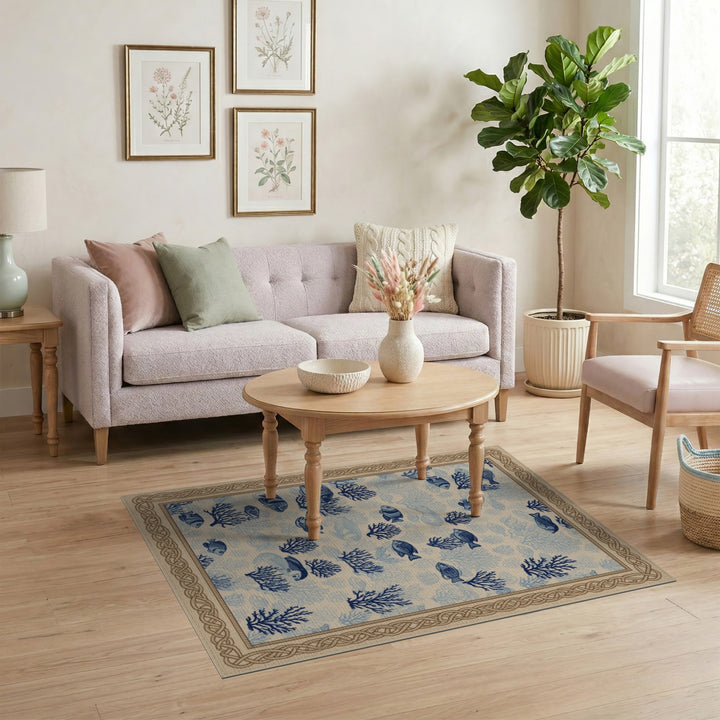 Blue Fish Coral Coastal Area Rug