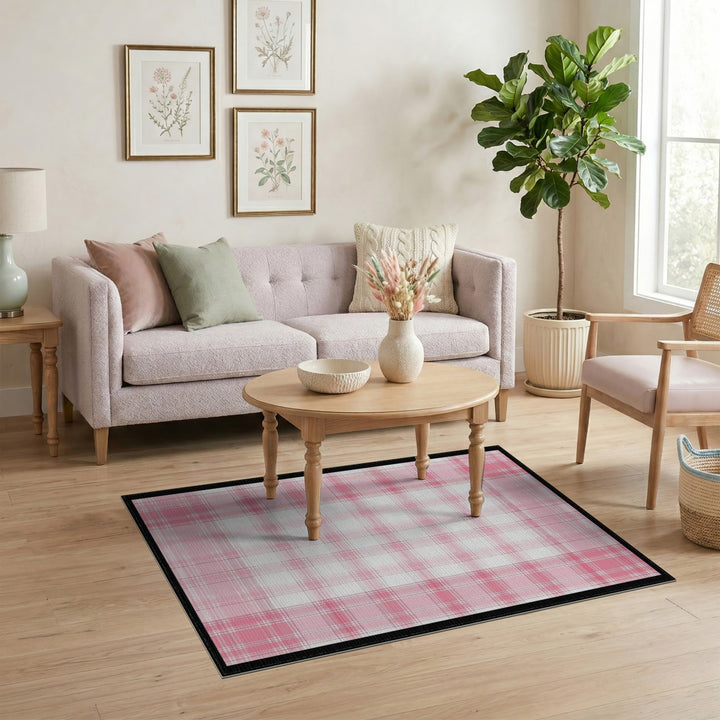 Pink Plaid Washable Pink Area Rug