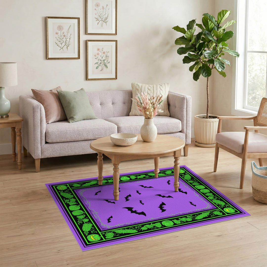Purple Bats and Pumpkins Halloween Area Rug