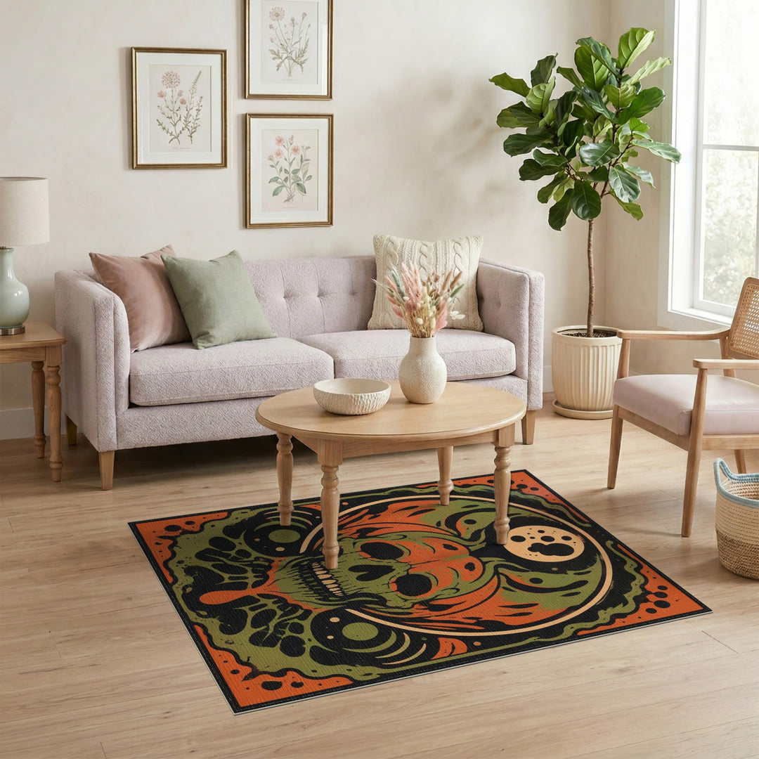 Skull Flame Pumpkin Area Rug