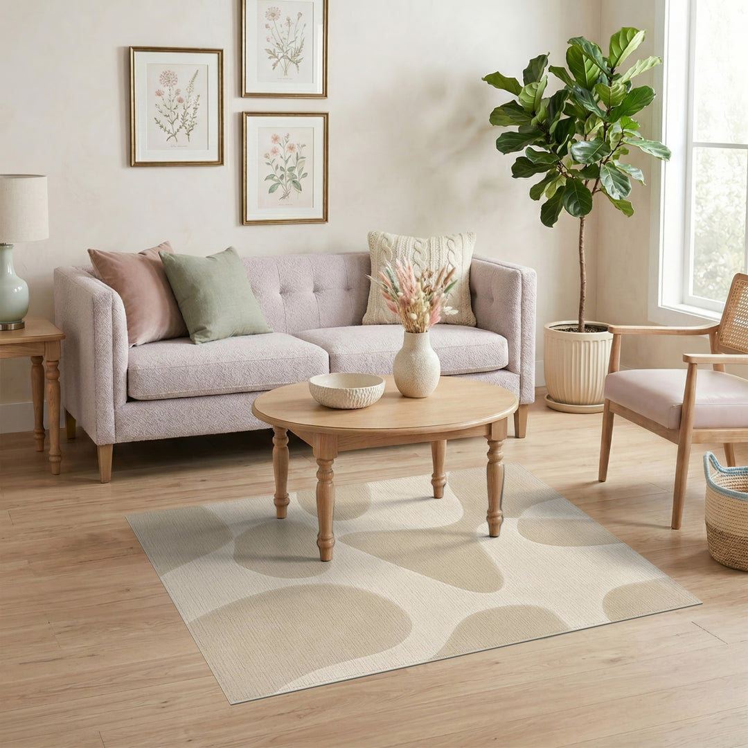 Beige and Neutral Organic Beige Organic Abstract Area Rug