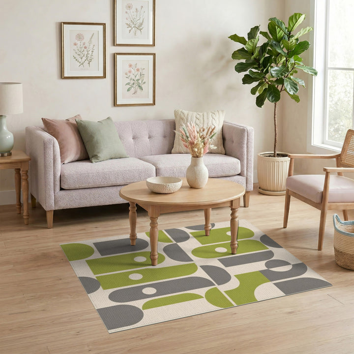 Green Geometric Green Area Rug