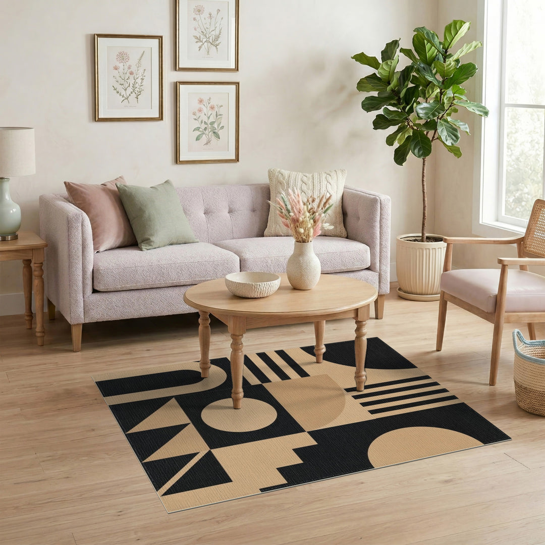 Brown and Tan Black and Tan Geometric Area Rug
