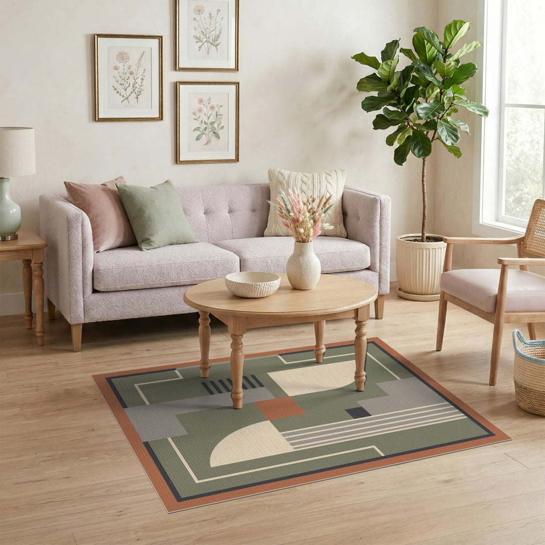 Green Geometric Modern Area Rug