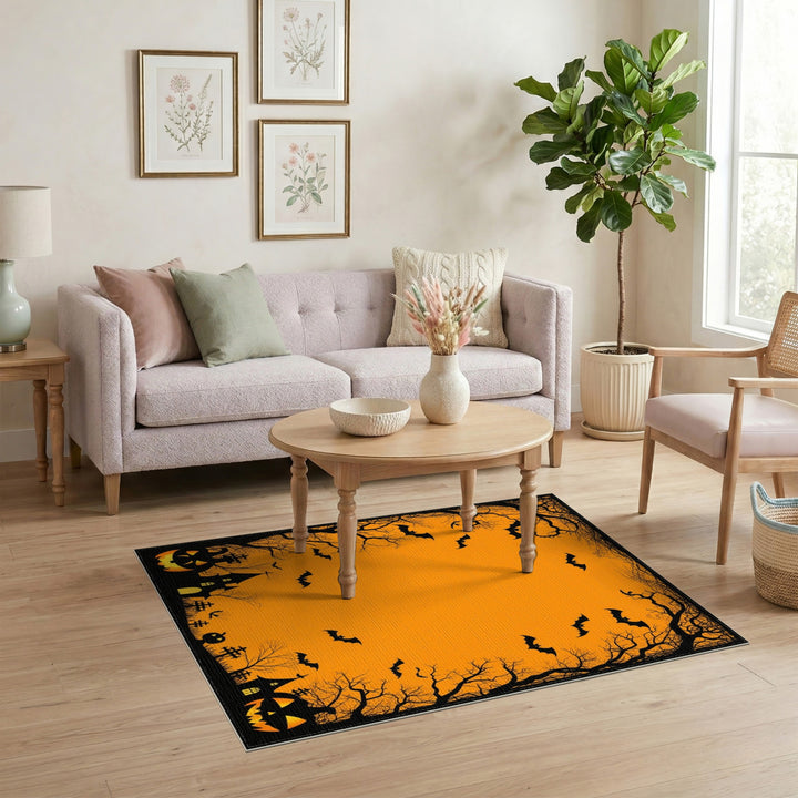Spooky Halloween Orange Bat Area Rug