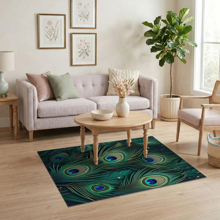 Peacock Feather Teal Green Area Rug