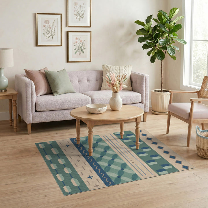 Blue Teal Geometric Area Rug