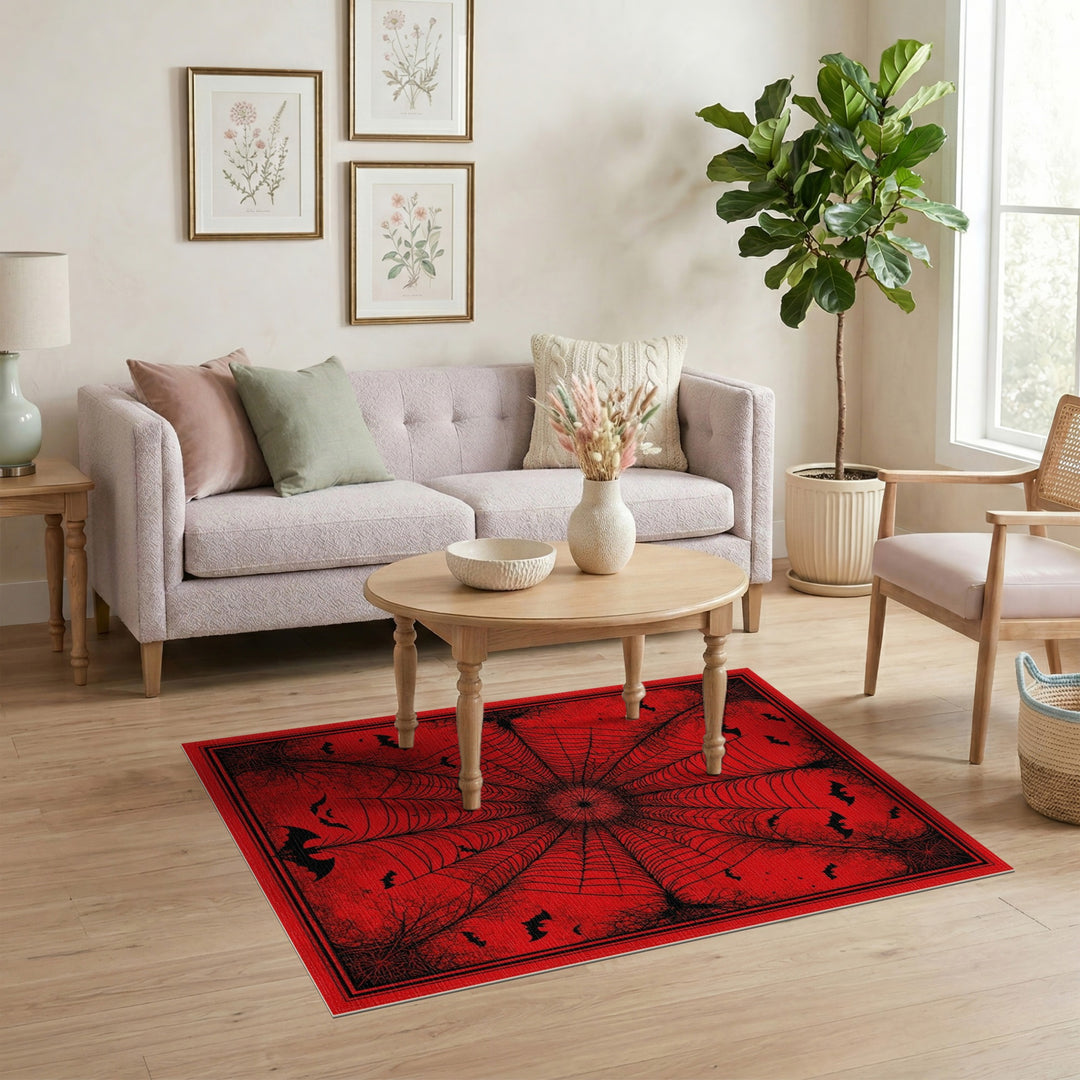 Red Spider Web Bat Area Rug